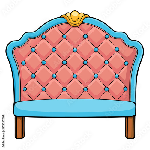 Tufted Headboard Vector Illustration - Cartoon, Clipart & Line Art on White Background, Tufted headboard vector illustration in cartoon, clipart, and line art styles on a white background.