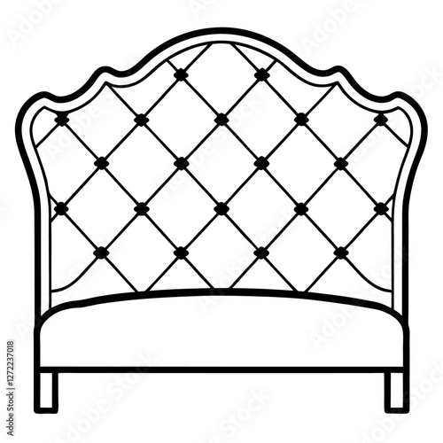 Tufted Headboard Vector Illustration - Cartoon, Clipart & Line Art on White Background, Tufted headboard vector illustration in cartoon, clipart, and line art styles on a white background.