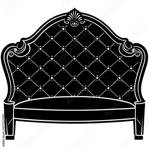 Tufted Headboard Vector Illustration - Cartoon, Clipart & Line Art on White Background, Tufted headboard vector illustration in cartoon, clipart, and line art styles on a white background.
