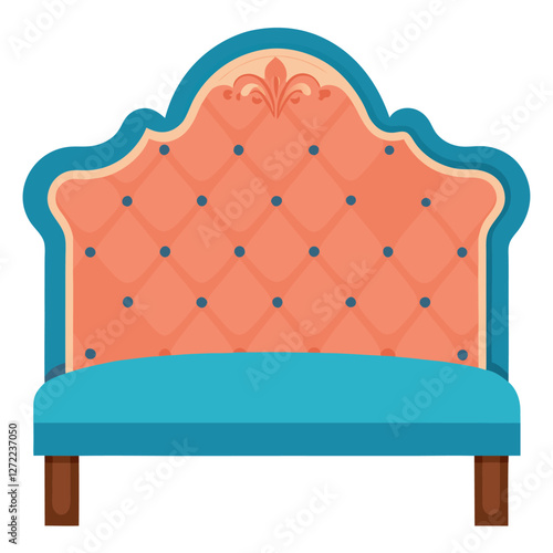 Tufted Headboard Vector Illustration - Cartoon, Clipart & Line Art on White Background, Tufted headboard vector illustration in cartoon, clipart, and line art styles on a white background.