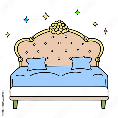 Tufted Headboard Vector Illustration - Cartoon, Clipart & Line Art on White Background, Tufted headboard vector illustration in cartoon, clipart, and line art styles on a white background.