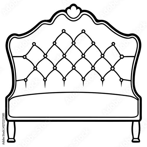 Tufted Headboard Vector Illustration - Cartoon, Clipart & Line Art on White Background, Tufted headboard vector illustration in cartoon, clipart, and line art styles on a white background.