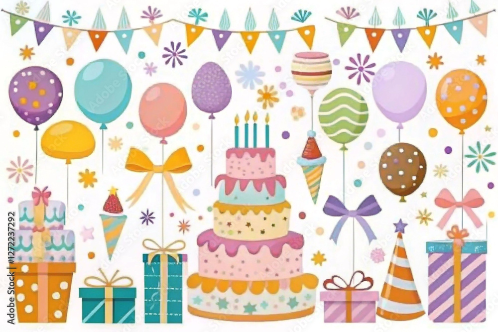 Colorful birthday party celebration graphic design Colorful birthday party celebration graphic design