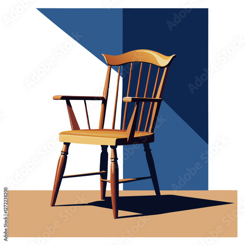 Windsor Chair Vector Illustration – Cartoon, Clipart & Line Art Design, Vector illustration of a Windsor chair in cartoon, clipart, and line art style, perfect for digital use.