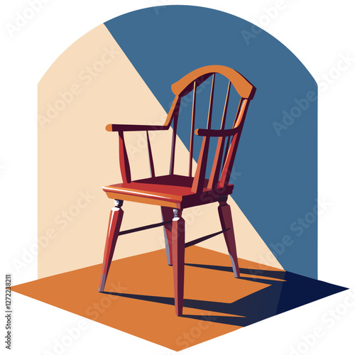 Windsor Chair Vector Illustration – Cartoon, Clipart & Line Art Design, Vector illustration of a Windsor chair in cartoon, clipart, and line art style, perfect for digital use.