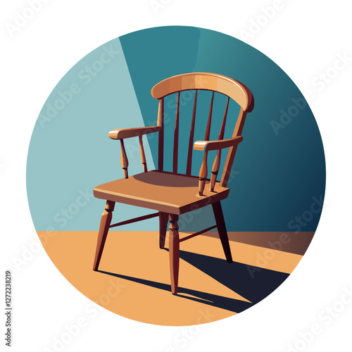 Windsor Chair Vector Illustration – Cartoon, Clipart & Line Art Design, Vector illustration of a Windsor chair in cartoon, clipart, and line art style, perfect for digital use.