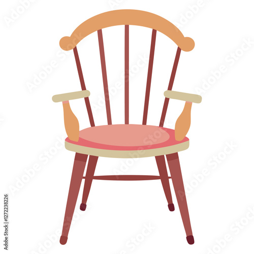 Windsor Chair Vector Illustration – Cartoon, Clipart & Line Art Design, Vector illustration of a Windsor chair in cartoon, clipart, and line art style, perfect for digital use.