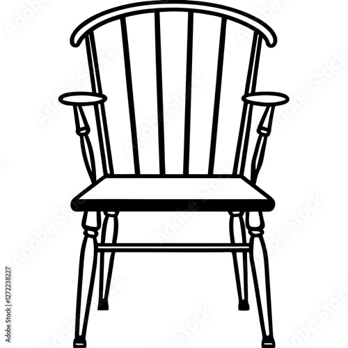 Windsor Chair Vector Illustration – Cartoon, Clipart & Line Art Design, Vector illustration of a Windsor chair in cartoon, clipart, and line art style, perfect for digital use.