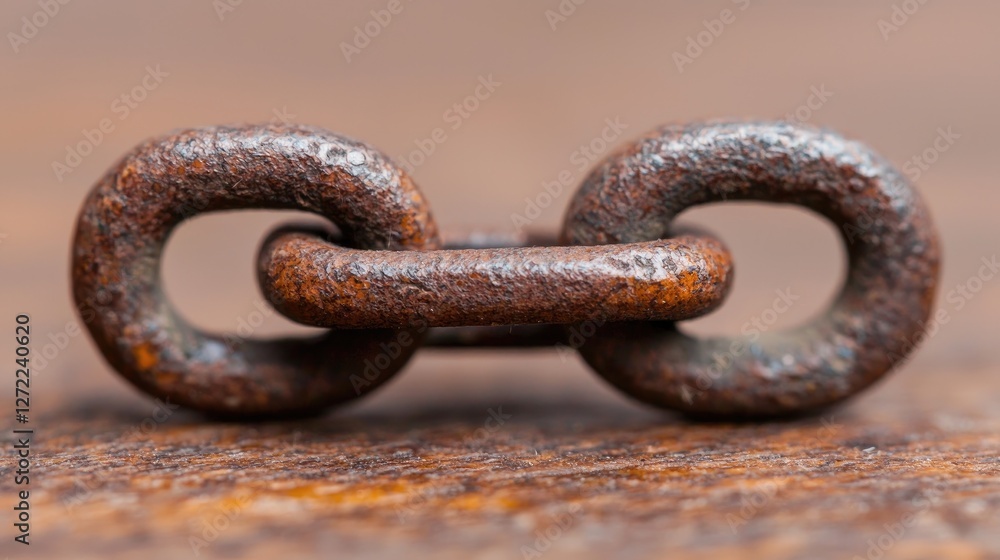 Rusty chain links on rusted surface, close-up Rusty chain links on rusted surface, close-up