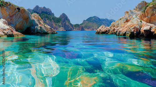 Turkusowe morze i skaliste klify w słoneczny dzień w Coastline Paradise © Kubista