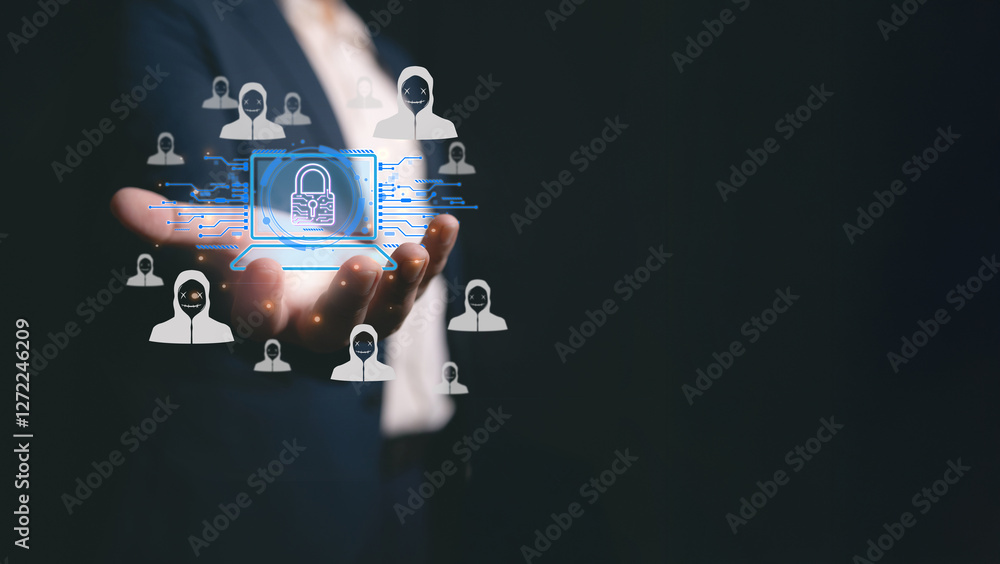 Obraz premium Cybersecurity and Hacking Threat Concept with Digital Lock
