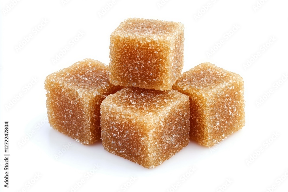 Brown sugar cubes on white background. Neural network AI generated Brown sugar cubes on white background. Neural network AI generated