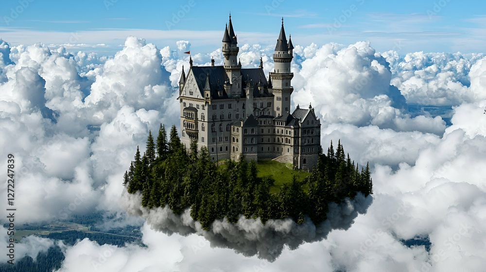 Fairytale Castle Floating Above Cloudscape Fairytale Castle Floating Above Cloudscape