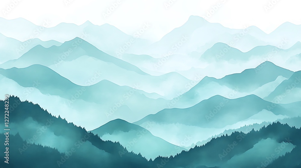 Fototapeta premium Serene Misty Mountainscape with Verdant Forests