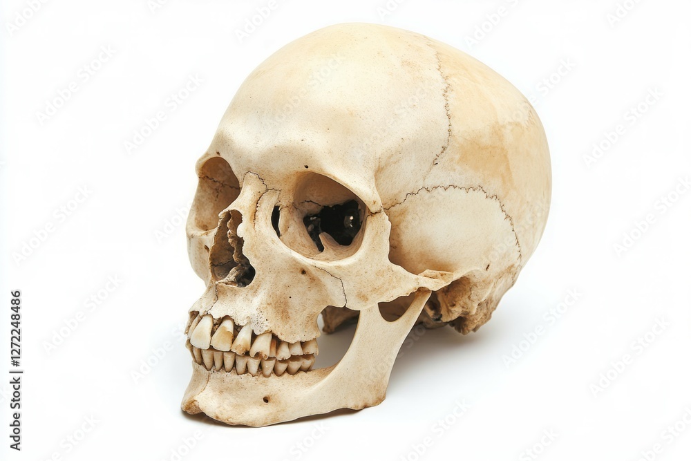 Human skull on white background, full frontal view. Neural network AI generated Human skull on white background, full frontal view. Neural network AI generated