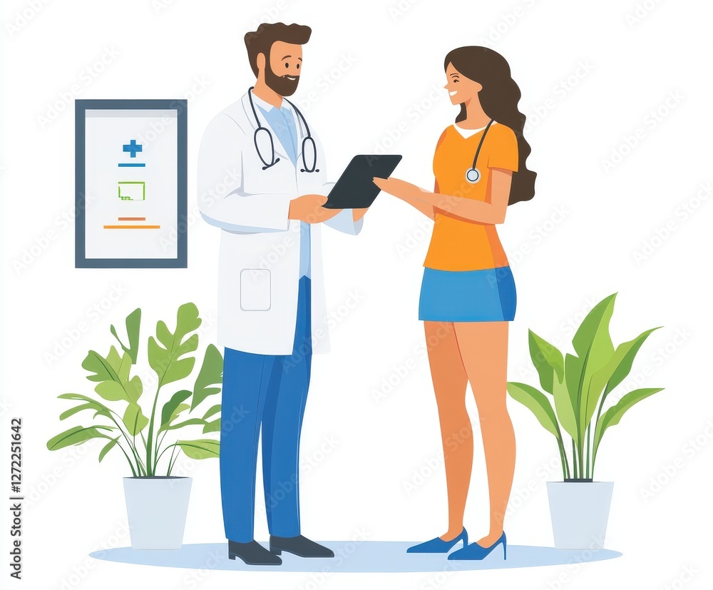 Obraz premium Doctor and female patient consultation with diverse healthcare professionals