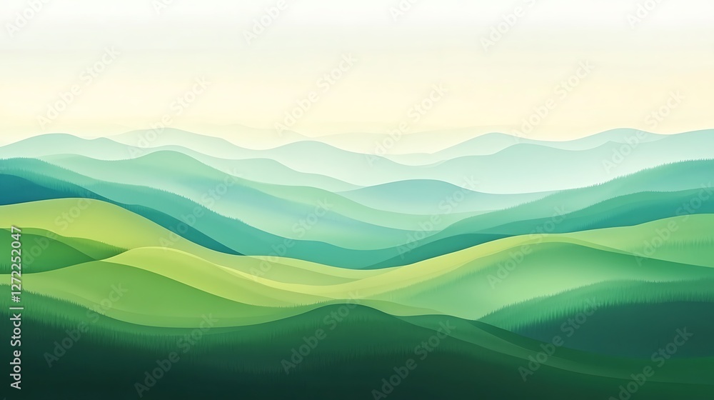 Serene Green Mountainscape Rolling Hills Landscape Serene Green Mountainscape Rolling Hills Landscape