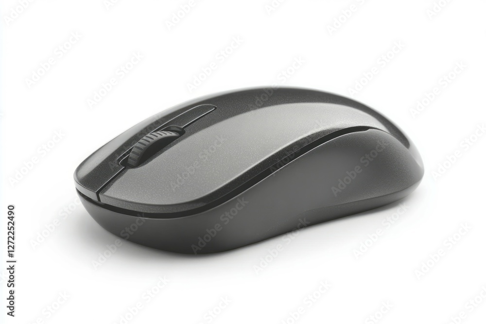 Black computer mouse with scroll wheel on white background. Neural network AI generated Black computer mouse with scroll wheel on white background. Neural network AI generated