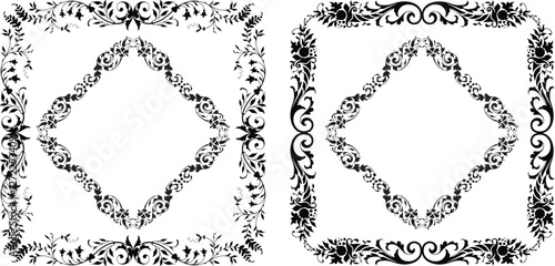 A set of vintage retro floral leafy design frames and borders. 