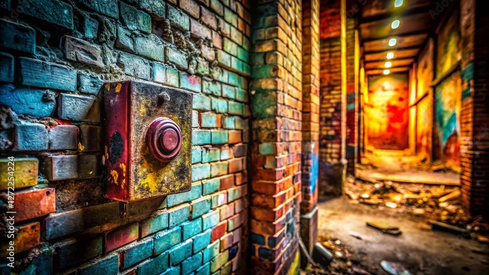 Fototapeta premium Grungy Urban Exploration Sign Up Button - Abandoned Building Graffiti Wall