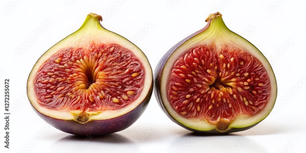 Halved Fresh Fig Fruit, Seeds Isolated on White: Silhouette Studio Photography Halved Fresh Fig Fruit, Seeds Isolated on White: Silhouette Studio Photography