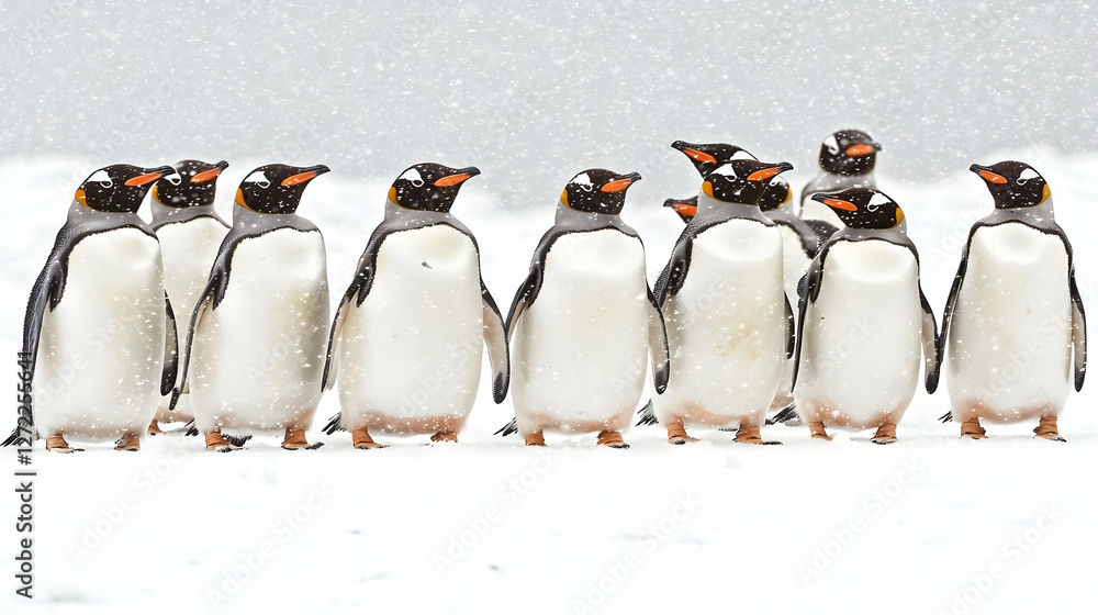 Obraz premium Antarctic Gentoo Penguins in a Snowy Landscape