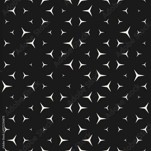 Modern vector seamless pattern with small triangle shapes, floral silhouettes. Elegant black and white background with halftone effect. Simple minimalist monochrome texture. Trending repeated design