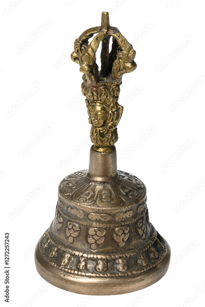 Ornate Tibetan ritual bell with vajra handle Ornate Tibetan ritual bell with vajra handle
