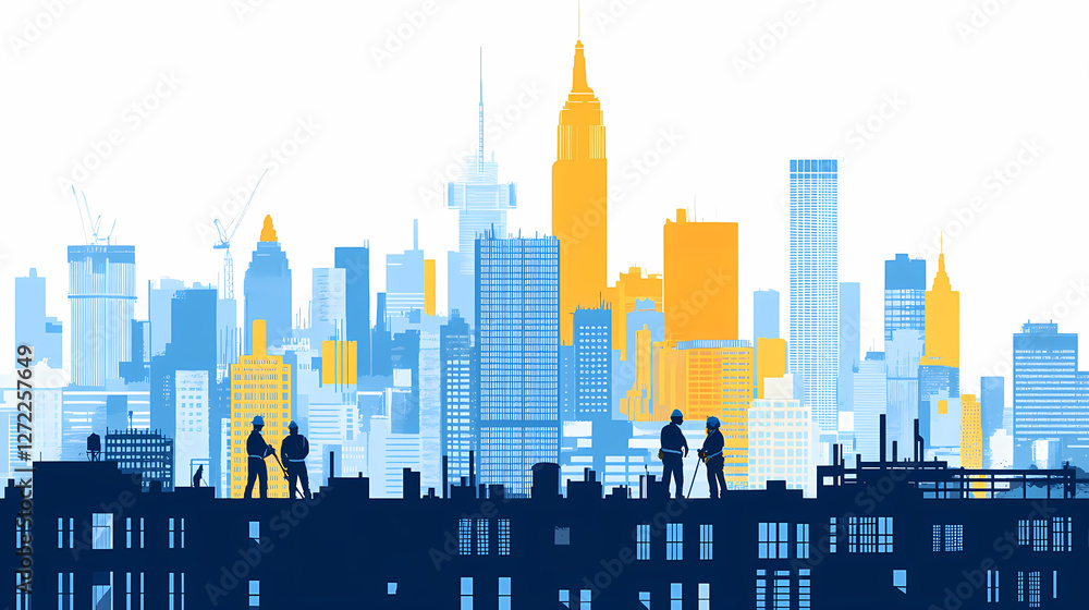 Naklejka premium City Silhouette: Capturing the iconic skyline in a captivating silhouette, depicting bustling urban life and architectural marvels.