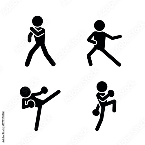 Stick figures. Single martial arts fighters