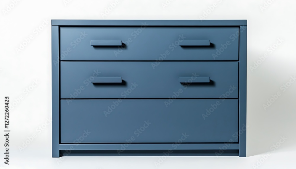 Modern slate blue storage cabinet with three drawers, isolated on a white backdrop, realistic HD, Modern slate blue storage cabinet with three drawers, isolated on a white backdrop, realistic HD,