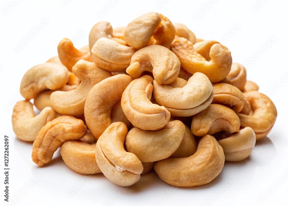 High-Res Image: Isolated Cashew Nuts, Low-Light Photography, White Background, Food Photography, Studio Shot High-Res Image: Isolated Cashew Nuts, Low-Light Photography, White Background, Food Photography, Studio Shot