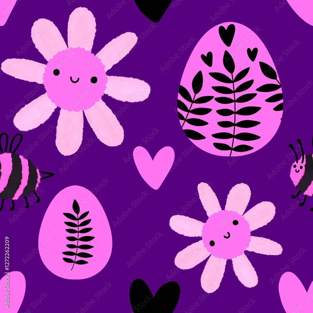 Easter eggs seamless birds pattern for wrapping paper and fabrics
