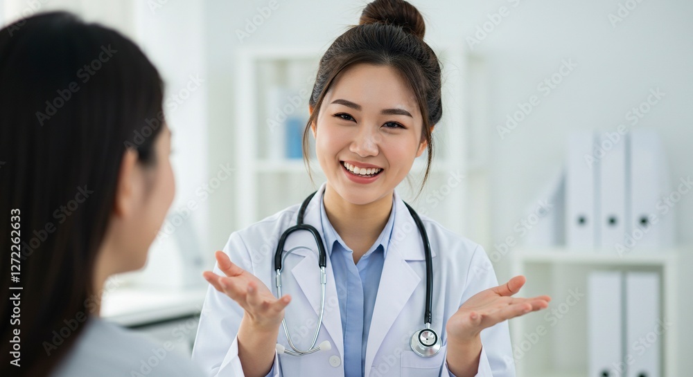 Asian Doctor Explaining Treatment to Patient with Friendly Smile in Clinic Asian Doctor Explaining Treatment to Patient with Friendly Smile in Clinic