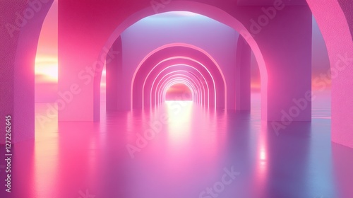 Pink archway tunnel sunset reflection background
