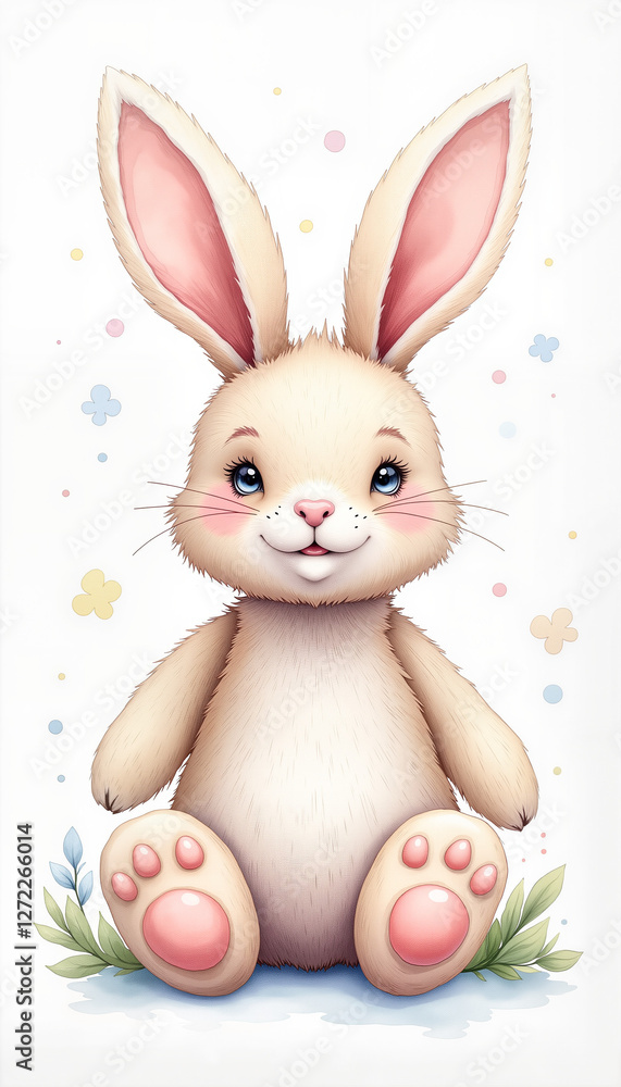 Fototapeta premium Cute knitted Easter bunny toy sitting on white background, festive charm