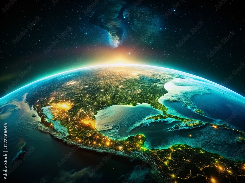 Obraz premium Honduras Night Lights: Tilt-Shift Earth Globe