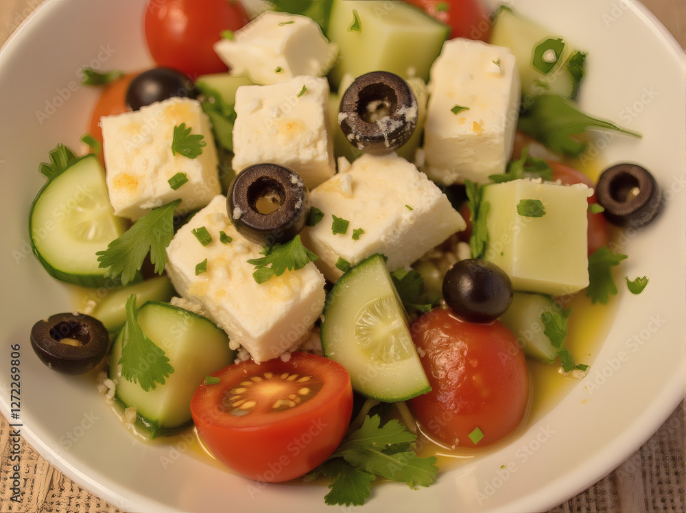 Greek Salad with Feta Cheese and Vegetables Greek Salad with Feta Cheese and Vegetables