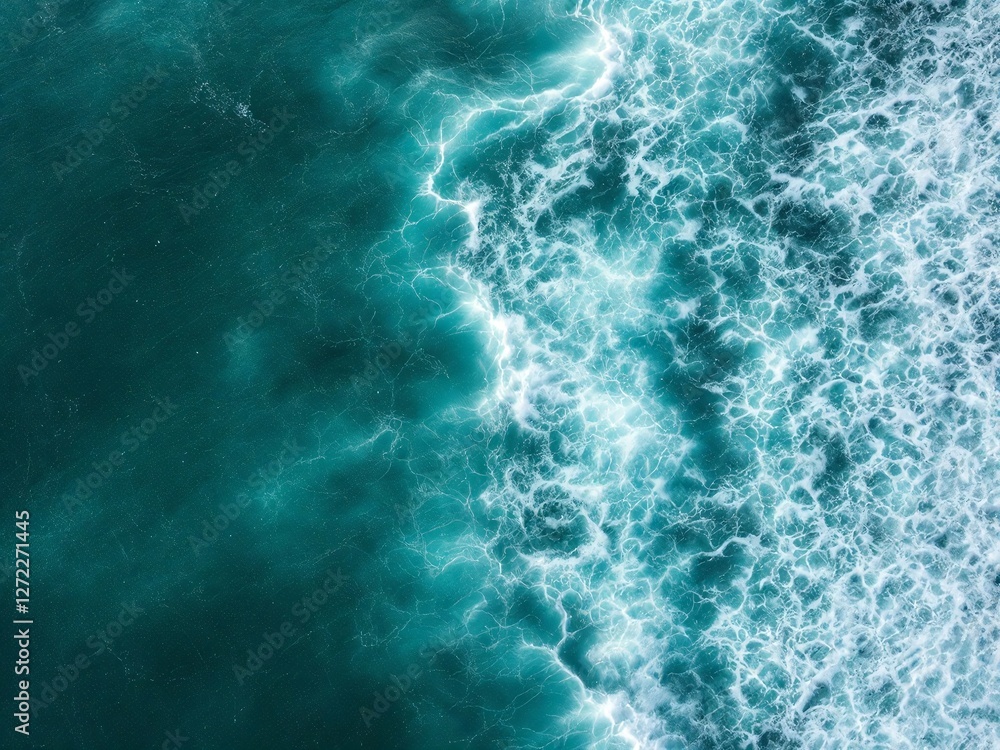 Turquoise Ocean Waves Crashing, Aerial View of Sea Texture Photograph Turquoise Ocean Waves Crashing, Aerial View of Sea Texture Photograph