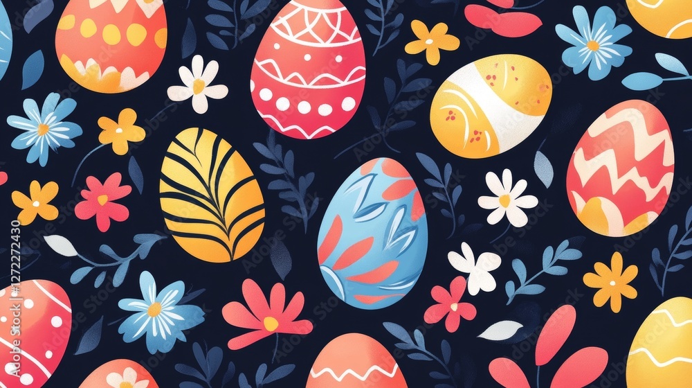 Happy Easter. Vector seamless pattern. Easter eggs with abstract flowers. Design element. Happy Easter. Vector seamless pattern. Easter eggs with abstract flowers. Design element.
