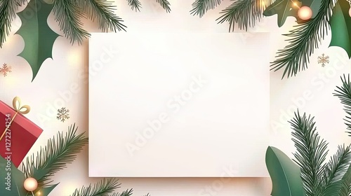 Christmas Festive Background With Gift And Blank Space