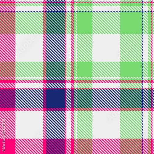 Vibrant plaid pattern in pink, green, and navy.  Perfect for textile design, fashion, or website backgrounds.  Bold colors and a classic check design create a cheerful, energetic mood.