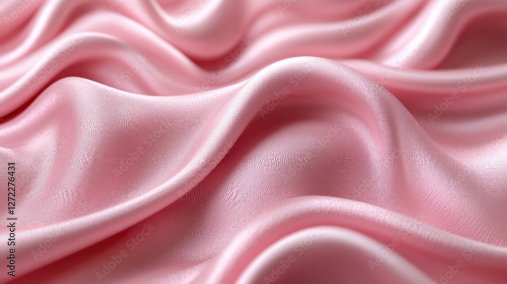 Fototapeta premium Pink silk fabric waves, close-up, soft background, textile design