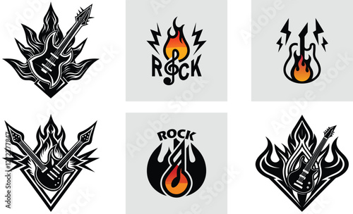 A stylish and artistic rock song logo featuring a guitar pick as the primary shape, with a beautifully integrated treble clef inside.