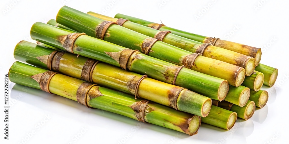 Fototapeta premium Isolated Sugarcane Stalks on White Background: High-Resolution Stock Photo