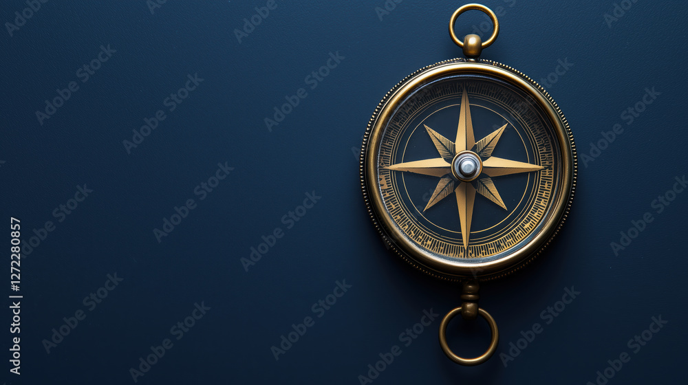 golden compass on a navy blue background