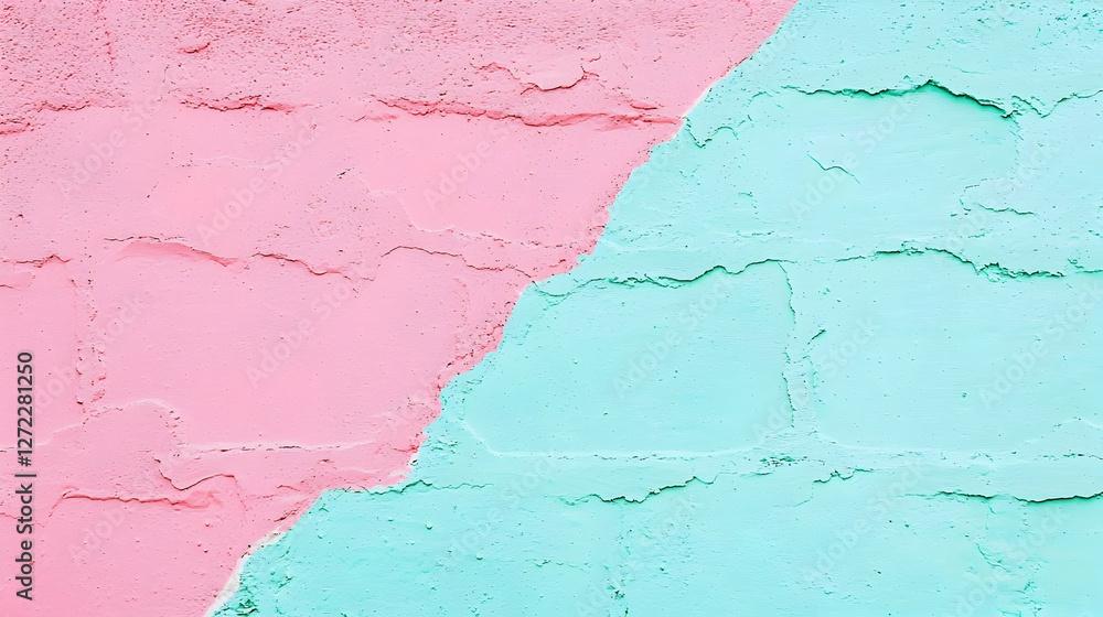 Obraz premium Pastel pink and teal painted brick wall background