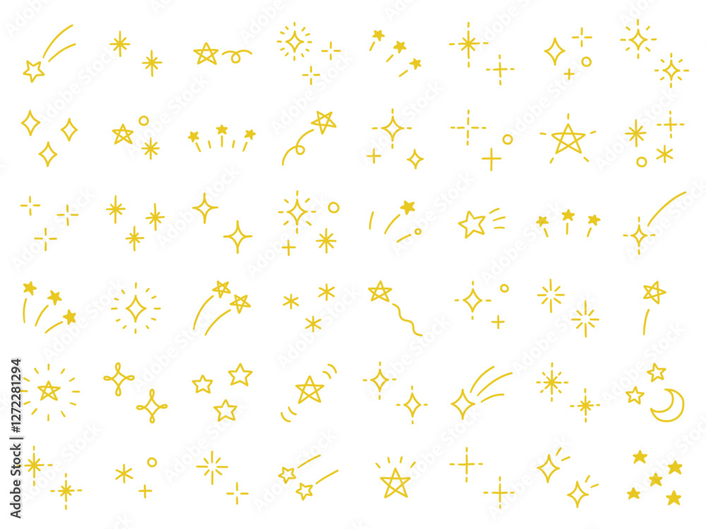 Φωτογραφία 手書きのキラキラ飾りのベクターイラストセット。手描き、星、キラキラ、飾り