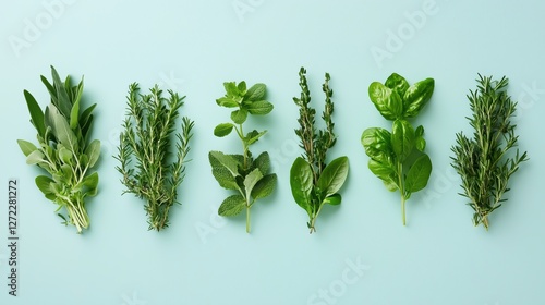 fresh aromatic herbs on a yellow background