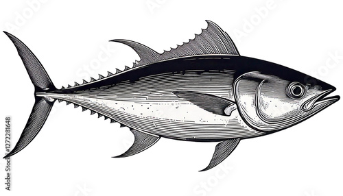 Obraz na płótnie tuna fish in a black ink etched style on white w salonie
